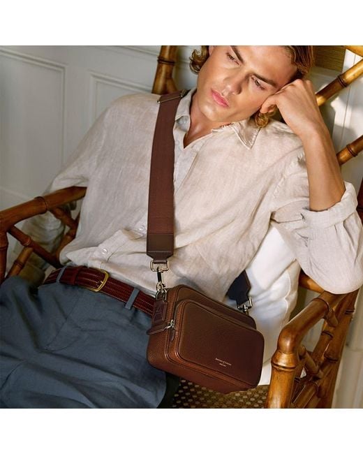 Aspinal Brown Woven Leather Belt for men
