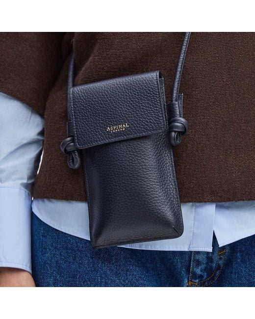 Aspinal Blue Leather Ella Phone Pouch
