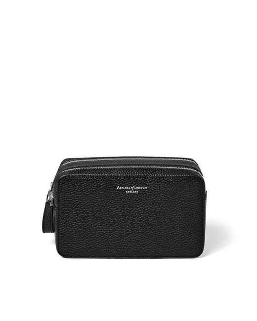 Aspinal Black Double Zip Mount Street Wash Bag for men