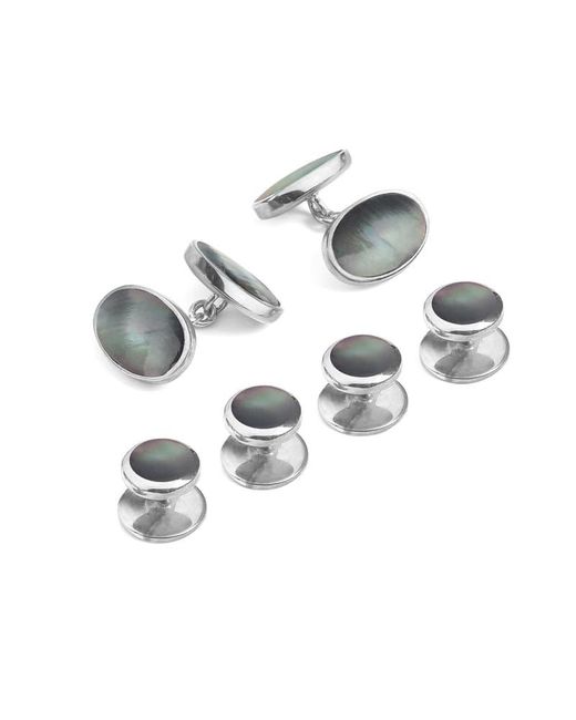 Aspinal Metallic Sterling & Mother Of Pearl Oval Cufflinks & Dress Shirt Studs Set for men