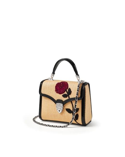 Aspinal Black Midi Mayfair Rose Hand Embroidery On Natural Raffia