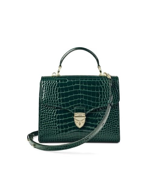 Aspinal Green Mayfair Crocodile Print Bag