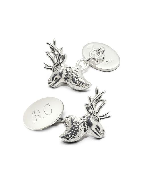 Aspinal White Sterling Personalised Stag Head Cufflinks for men