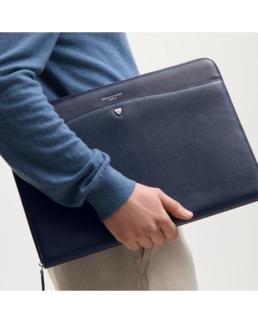Aspinal Blue 16-Inch City Laptop Leather Folio Case