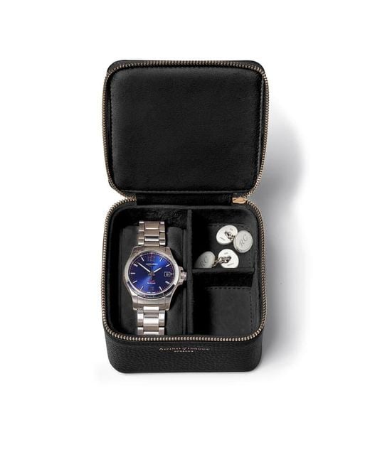 Aspinal Black Travel Watch & Ring Box for men