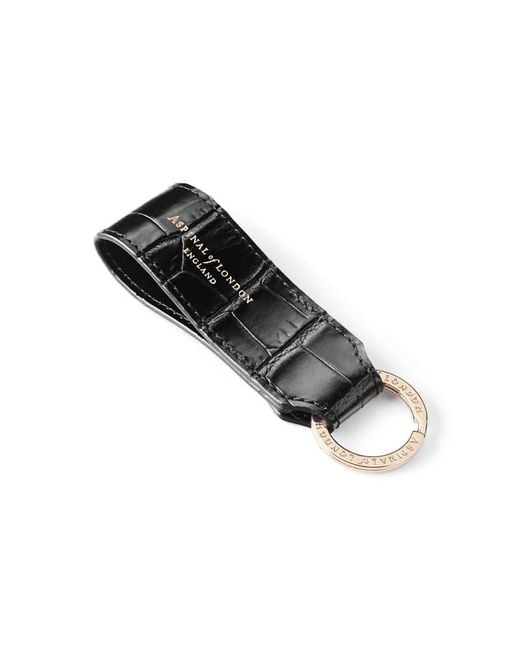 Aspinal Black Small Leather Loop Keyring