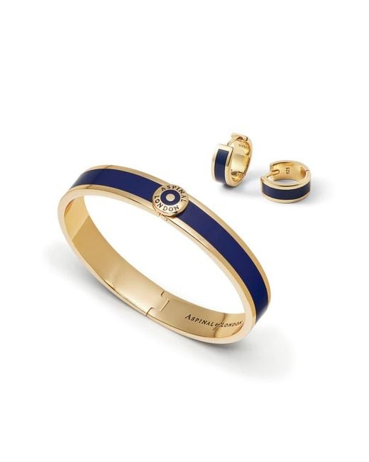 Aspinal Blue Enamel Huggie Earrings & Bangle Set