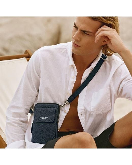 Aspinal Blue Reporter Crossbody Phone Bag for men