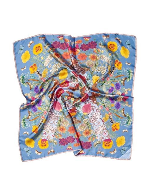 Aspinal Blue Botanical 'A' Silk Scarf