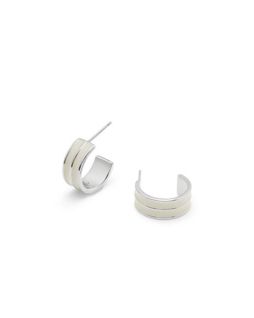 Aspinal White Ribbed Enamel Hoop Earring