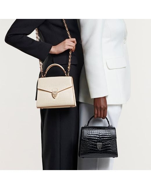 Aspinal Black Mayfair 2 Midi Leather Crocodile Print Bag