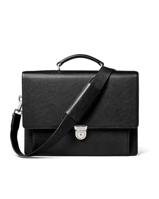 Aspinal Black City Leather Briefcase Bag for men