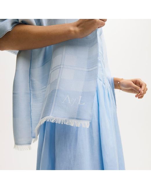 Aspinal Blue Silk Check Scarf