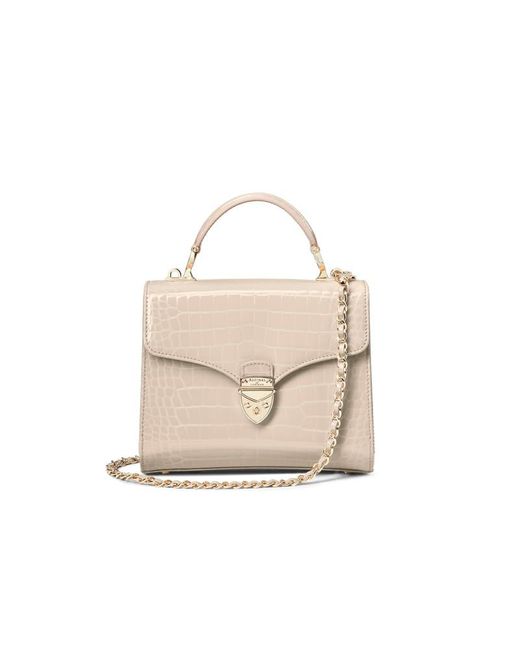 Aspinal Natural Leather Crocodile Print Midi Mayfair Bag