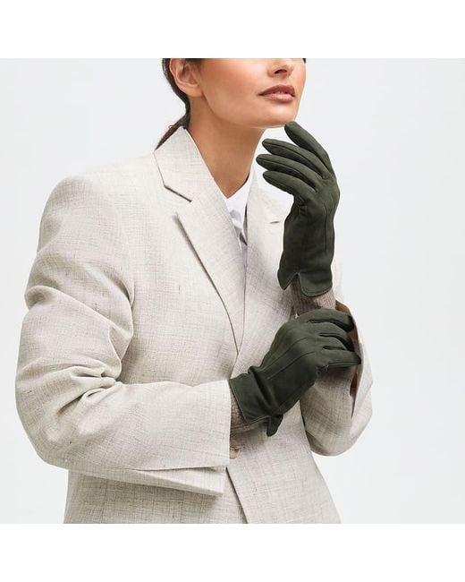 Aspinal Green Knitted Cuff Nubuck Gloves