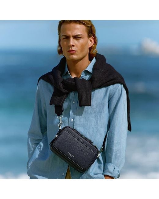 Aspinal Blue Reporter East West Messenger Bag for men