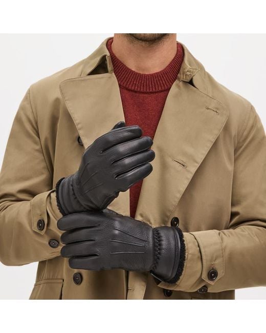 Aspinal Black Deerskin Leather Gloves for men