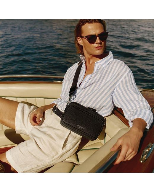 Aspinal Black Reporter East West Messenger Bag for men