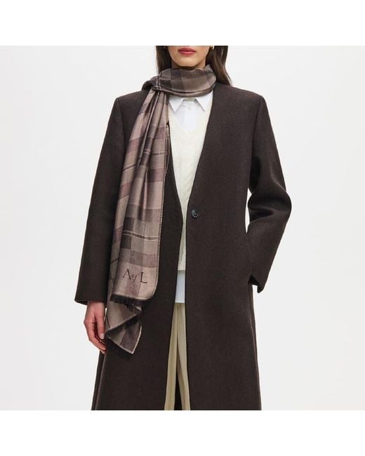 Aspinal Brown Silk Check Scarf