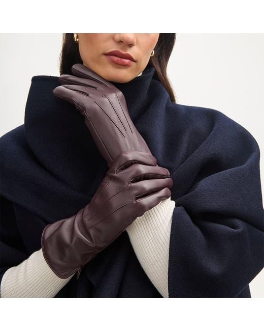 Aspinal Brown Cashmere Lined Leather Gloves