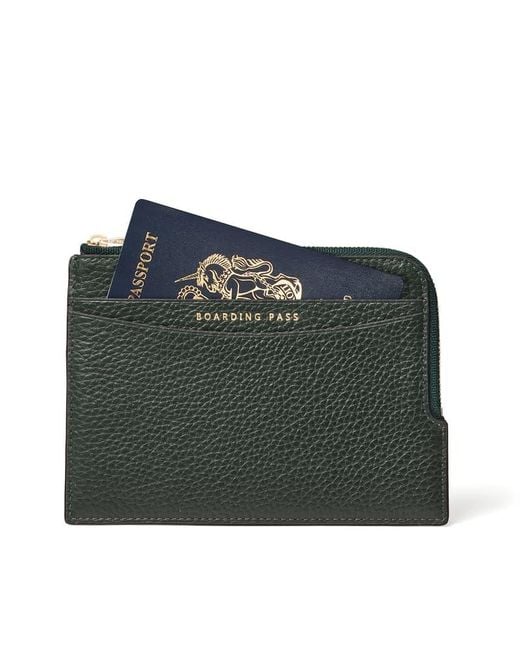 Aspinal Green Zipped Travel Wallet