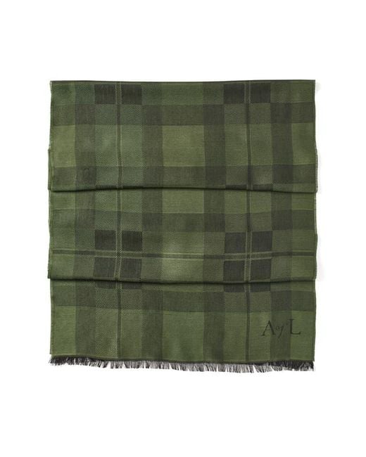 Aspinal Green Silk Check Scarf