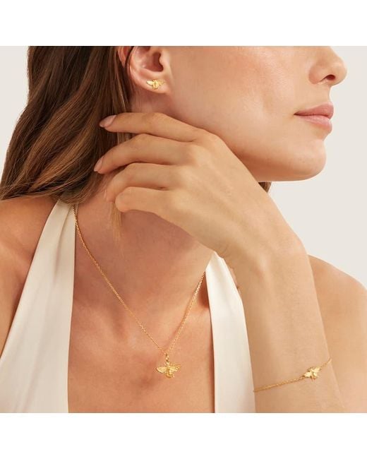 Aspinal Metallic Bee Charm Necklace, Bracelet & Stud Earrings Set