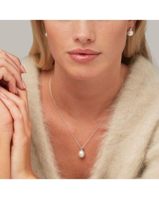 Aspinal White Arabella Teardrop Pearl & Diamond Pendant Necklace