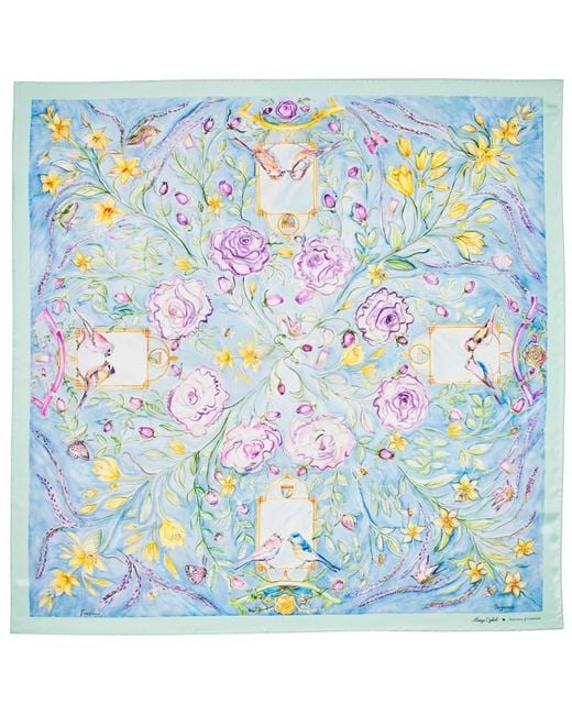 Aspinal Blue Rose Silk Scarf