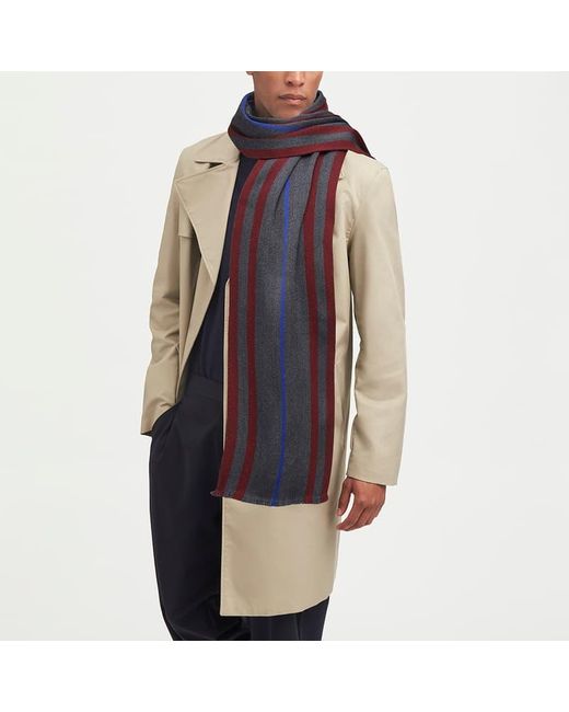 Aspinal Blue Striped Merino Wool Scarf for men