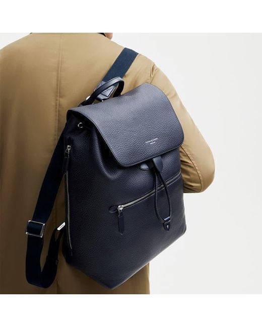 Aspinal Blue Reporter Leather Backpack for men