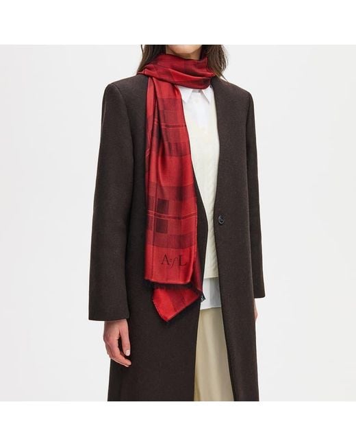 Aspinal Red Silk Check Scarf