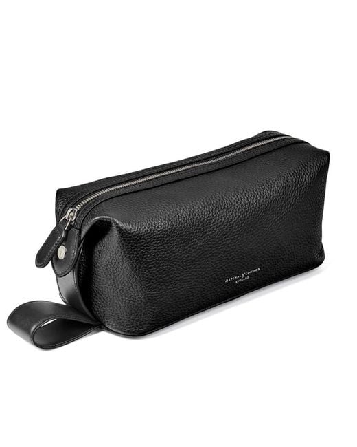 Aspinal Black Reporter Wash Bag for men