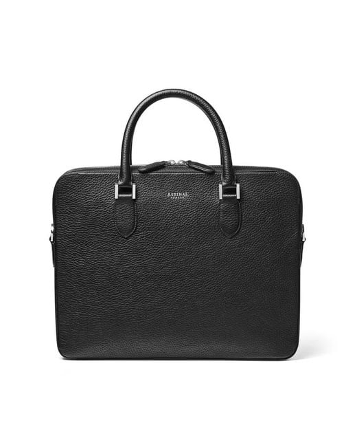 Aspinal Black Slim Leather Briefcase Bag