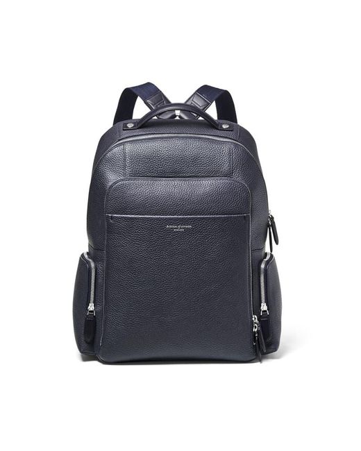 Aspinal Blue Zipped Leather Backpack for men