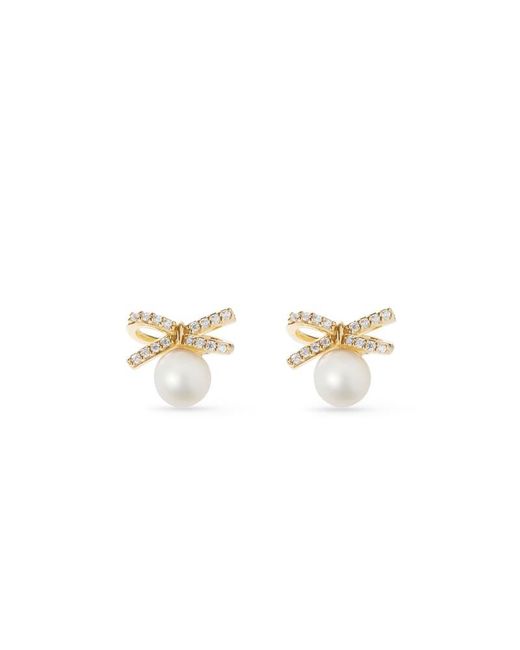 Aspinal Metallic Diamond & Pearl Bow Stud Earrings