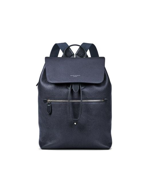 Aspinal Blue Reporter Leather Backpack for men
