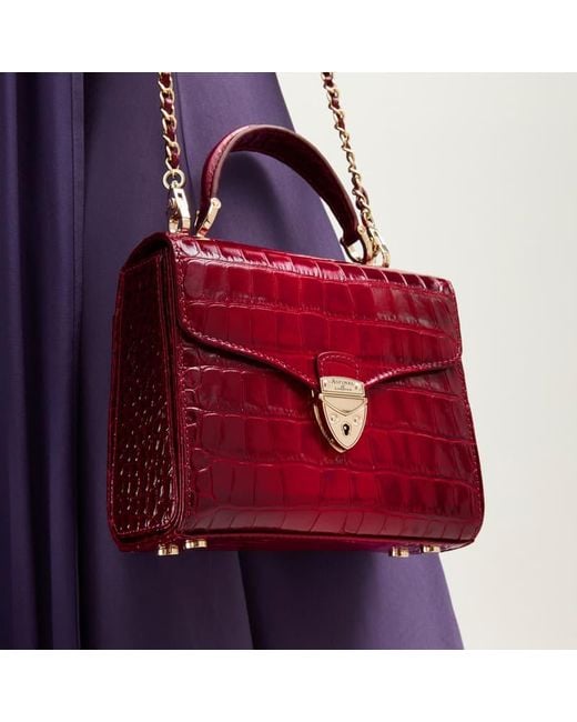 Aspinal Red Mayfair Midi Burgundy Crocodile Print Bag