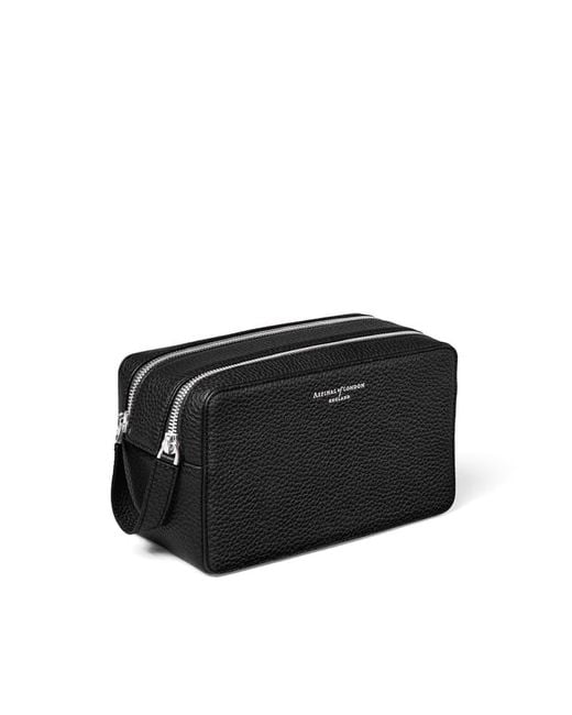 Aspinal Black Double Zip Mount Street Wash Bag for men