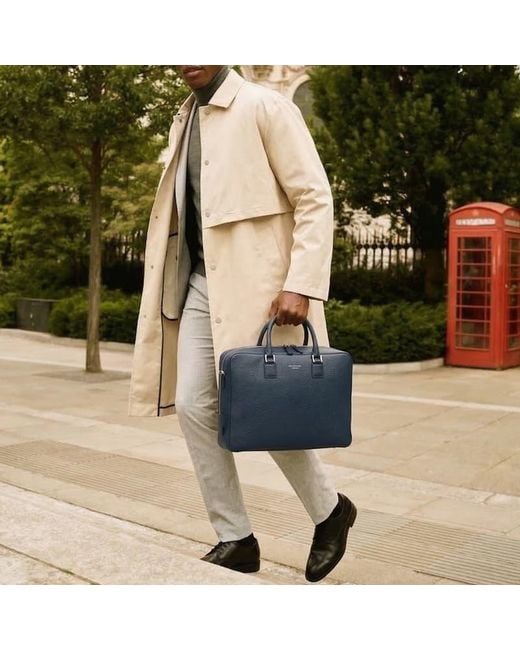 Aspinal Blue Mount Street Laptop Briefcase Bag for men