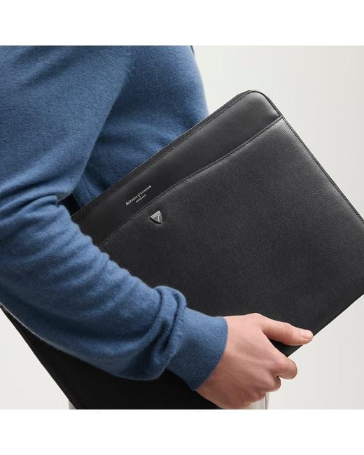 Aspinal Black 16-Inch City Laptop Leather Folio Case