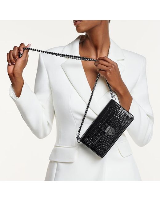 Aspinal Black Mayfair Clutch 2 Leather Crocodile Print Bag