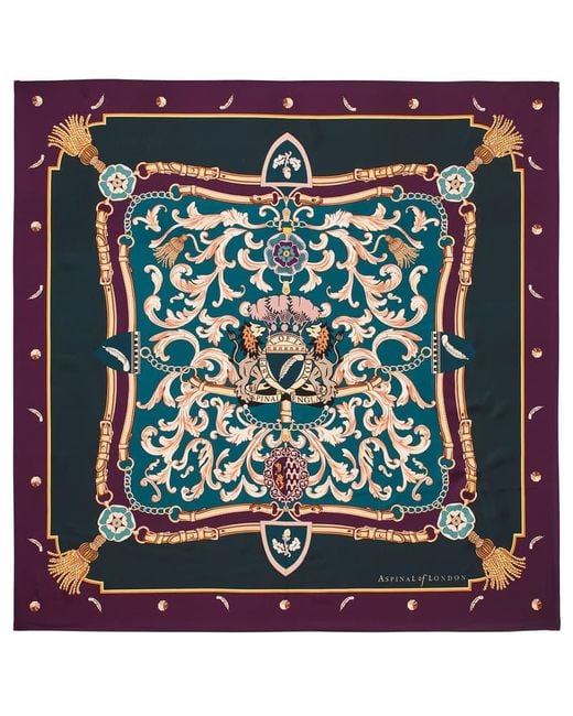 Aspinal of London Women's Blue Signature Shield Silk Scarf