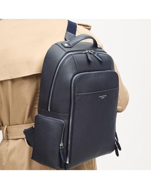 Aspinal Blue Zipped Leather Backpack for men