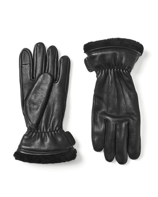 Aspinal Black Shearling Lined Leather Gloves