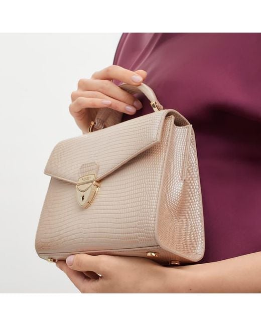 Aspinal Natural Mayfair 2 Midi Oyster Lizard Bag