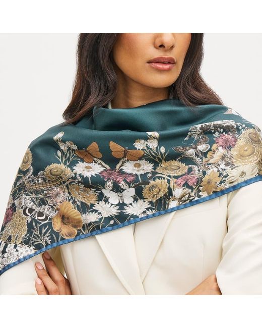 Aspinal Green Ombre 'A' Floral Silk Scarf