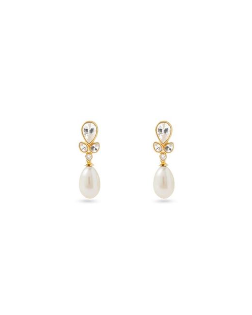 Aspinal Metallic Floral Earrings With Sapphire, Diamond & Pearl