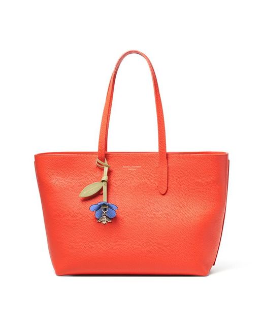 Aspinal Red Zipped East West Tote Bag With Charm