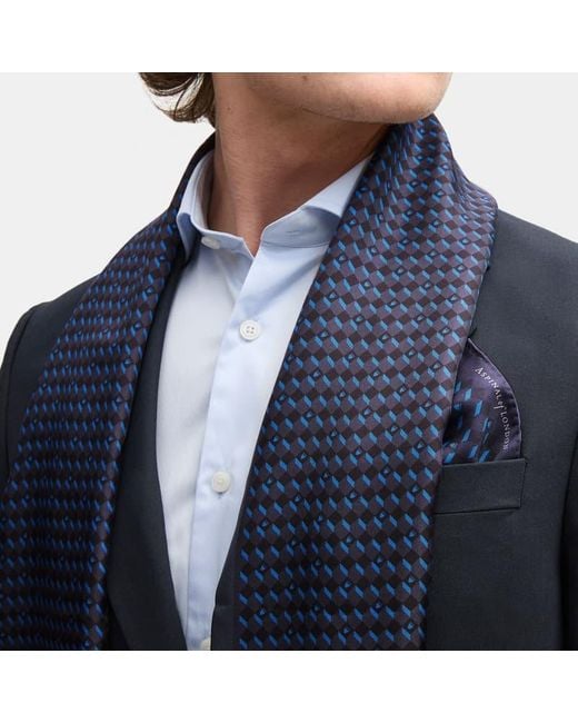 Aspinal Blue Pure Silk Tassel Scarf for men